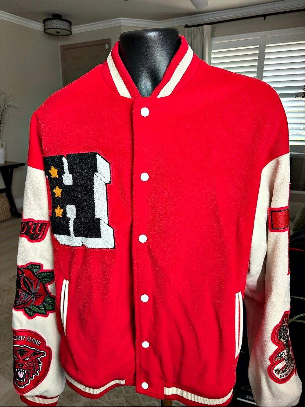 Native Supply HGA His Glory Alone Letterman Varsity Jacket Red & White Large